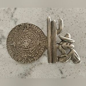 Gold-Tone Aztec Vintage Solid Sterling Silver Cactus Brooch - Jewelry Brooches